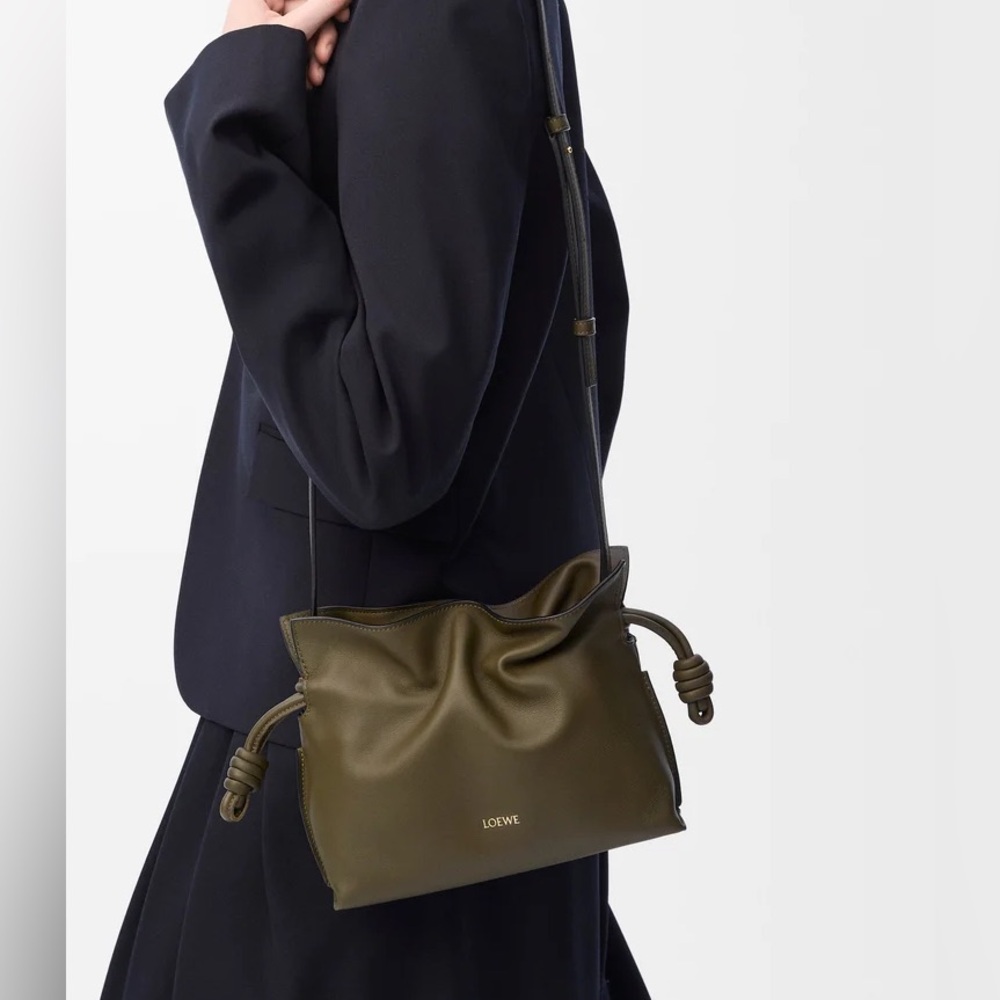 Loewe Mini Flamenco clutch with Crossbody Stap- Dark Khaki